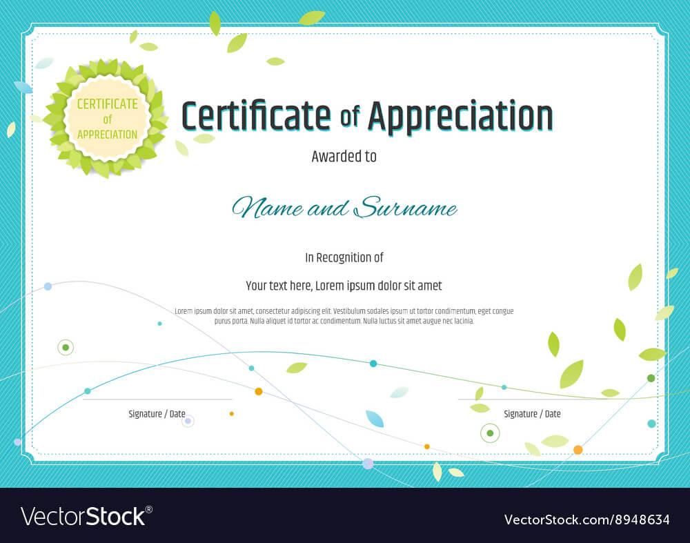 Certificate Of Appreciation Template Nature Theme Regarding Free Template For Certificate Of Recognition