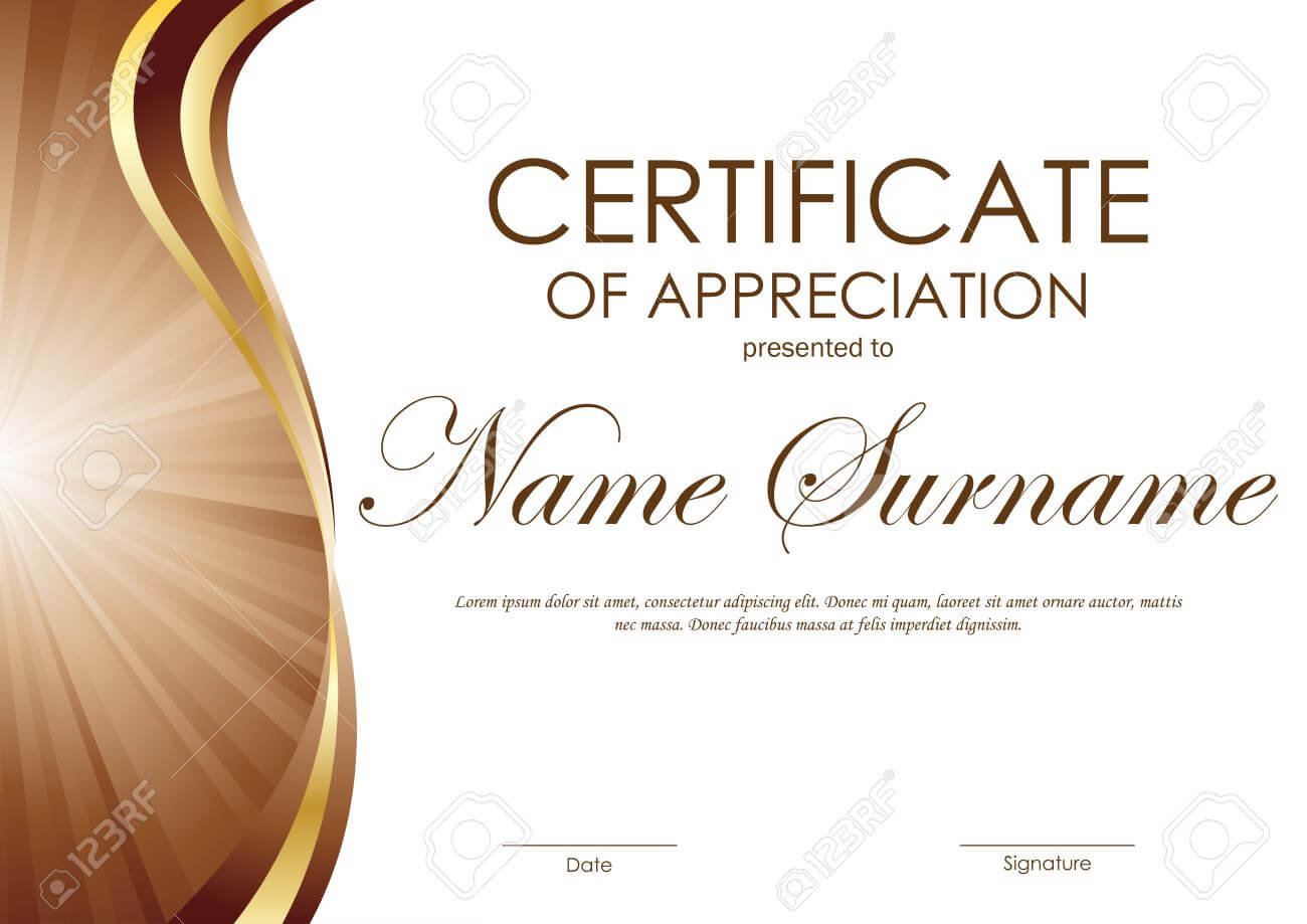 Certificate Of Appreciation Template With Brown And Gold Wavy.. In Free Certificate Of Appreciation Template Downloads