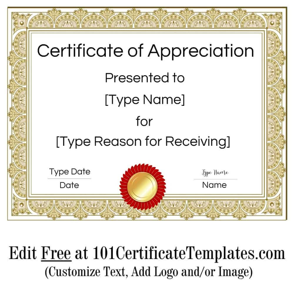 Certificate Of Appreciation With Regard To Certificate Of Appreciation Template Free Printable