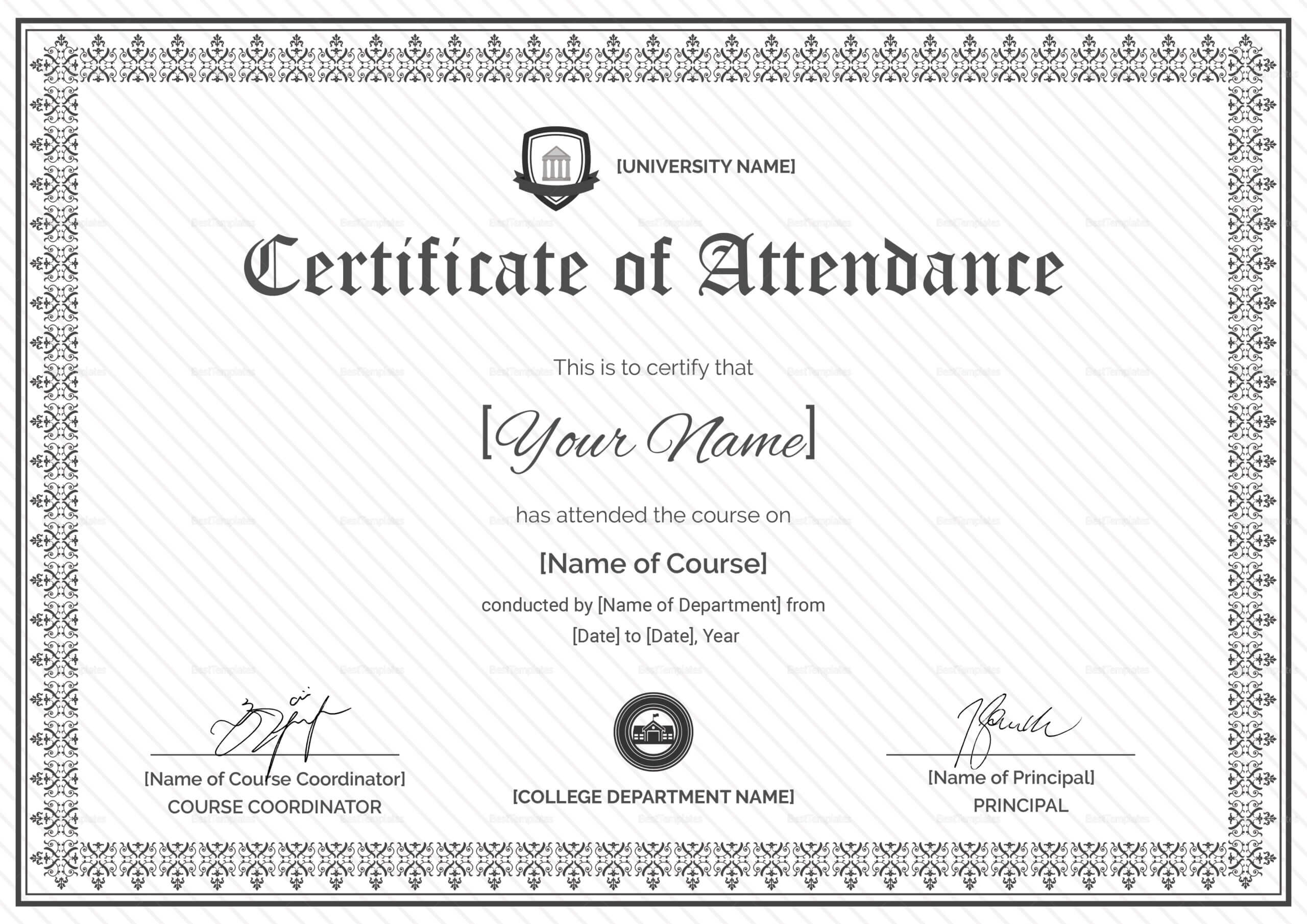 Certificate Of Attendance Template – Calep.midnightpig.co Within Perfect Attendance Certificate Template