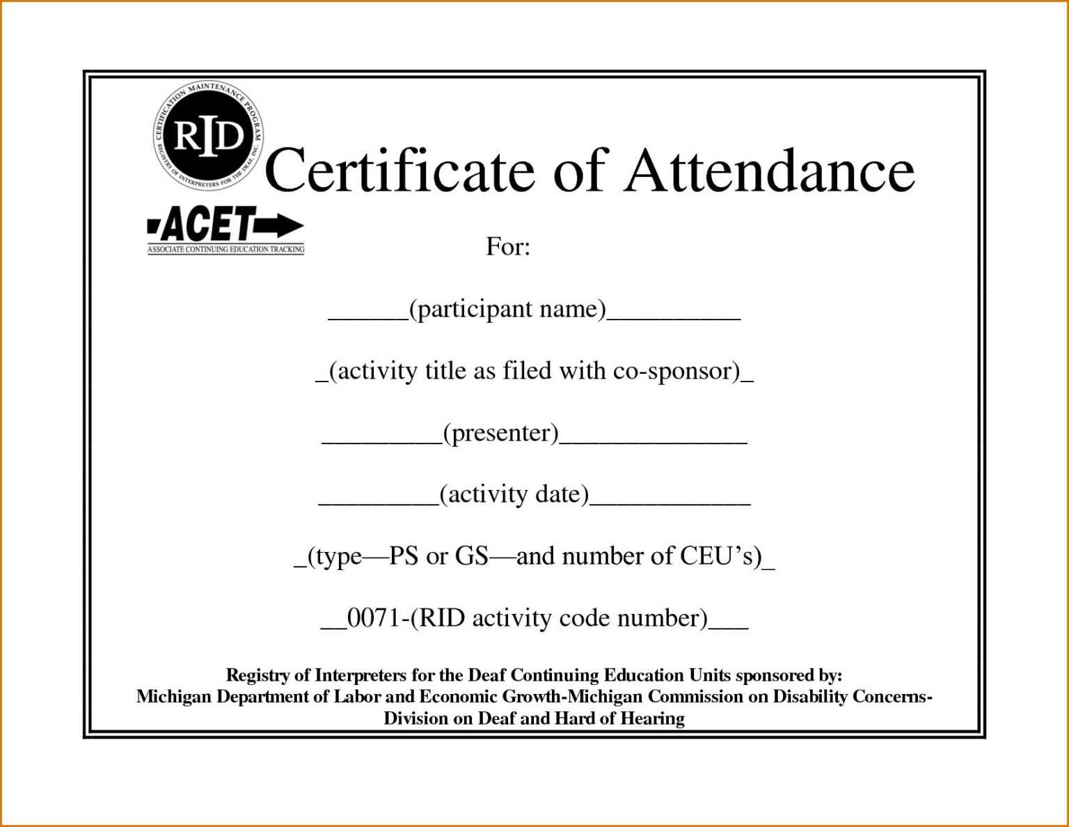 Certificate Of Attendance Template Word - Calep.midnightpig.co for ...