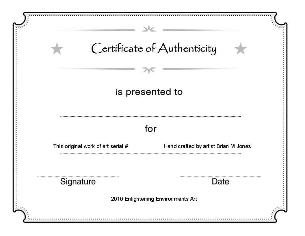 Certificate Of Authenticity Template – Calep.midnightpig.co Inside Free Art Certificate Templates