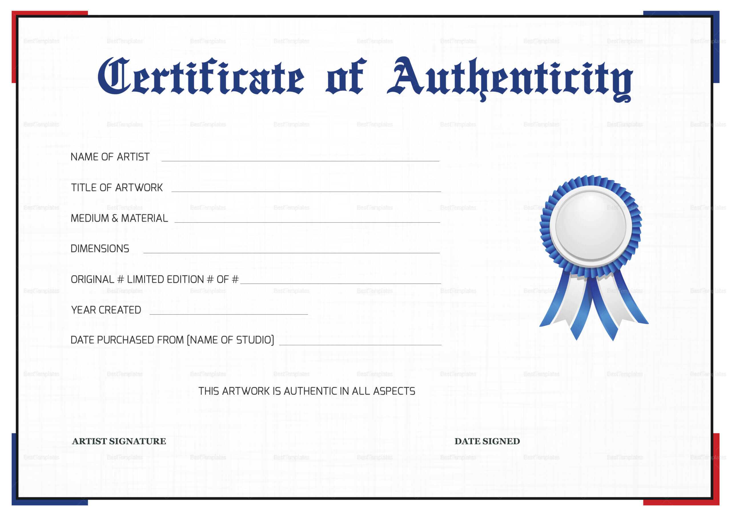 Certificate Of Authenticity Template – Calep.midnightpig.co Regarding ...
