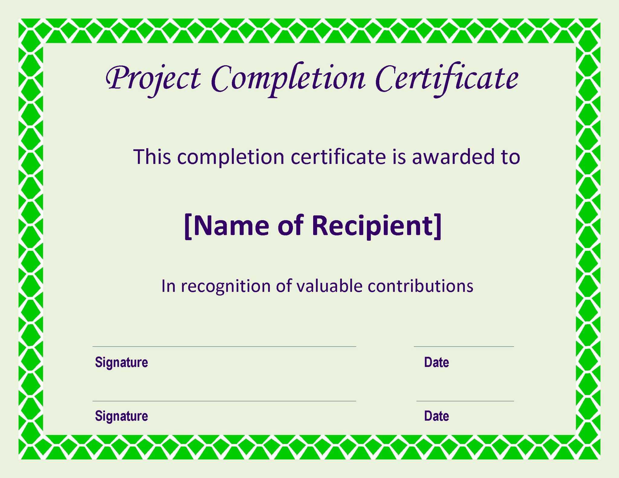 Certificate Of Completion Project Templates At For Certificate Of 