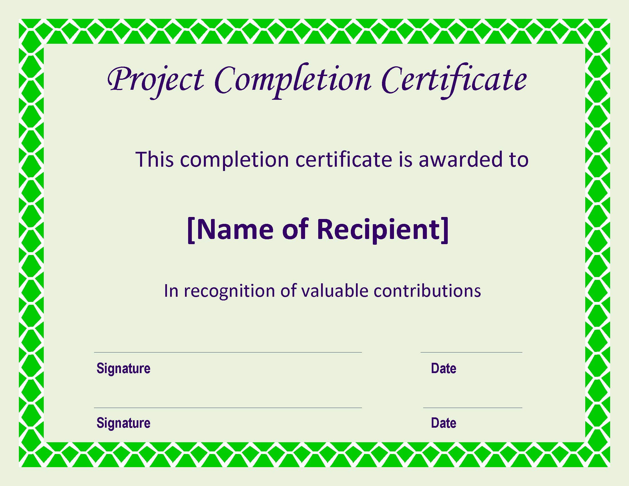 Certificate Of Completion Project | Templates At With Regard To Construction Certificate Of Completion Template