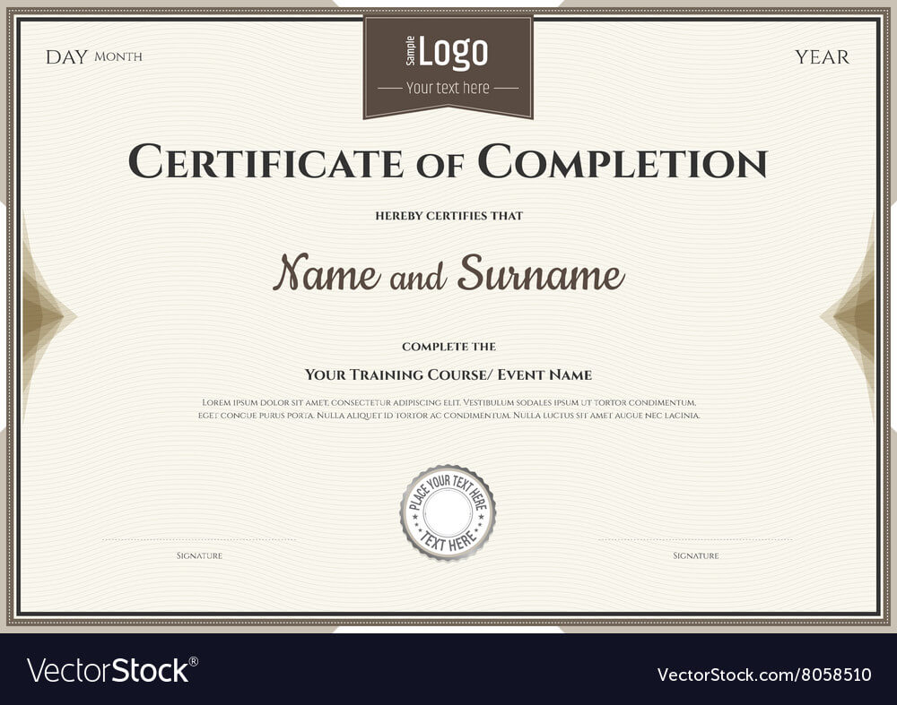 Certificate Of Completion Template In Brown Throughout Certification Of Completion Template