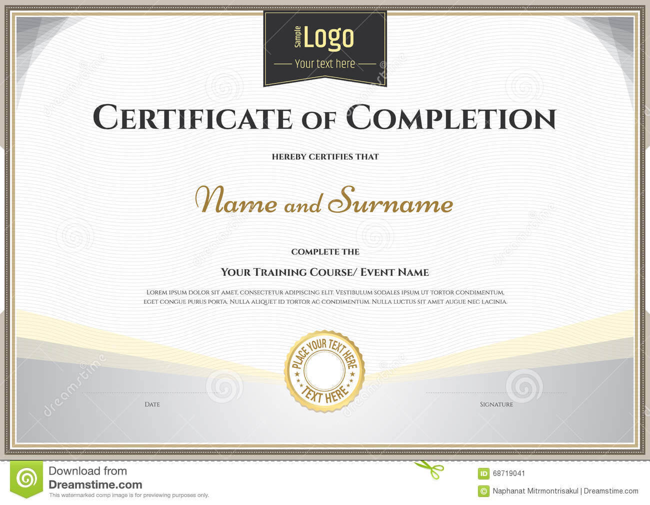 Certificate Of Completion Template In Vector For Achievement With Regard To Blank Certificate Of Achievement Template