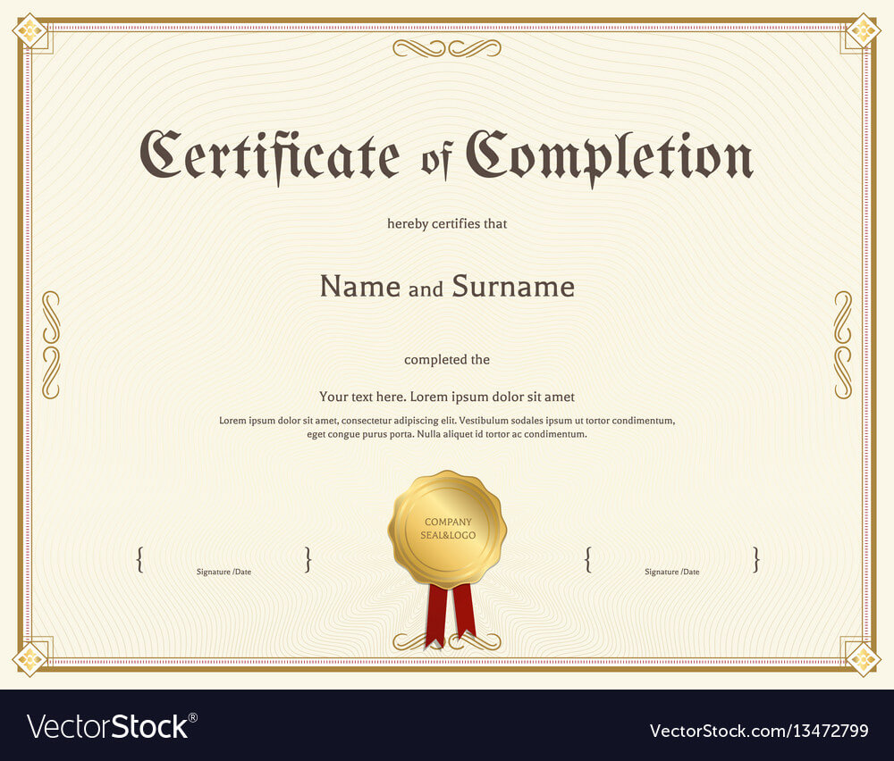 Certificate Of Completion Template In Vintage In Certification Of Completion Template