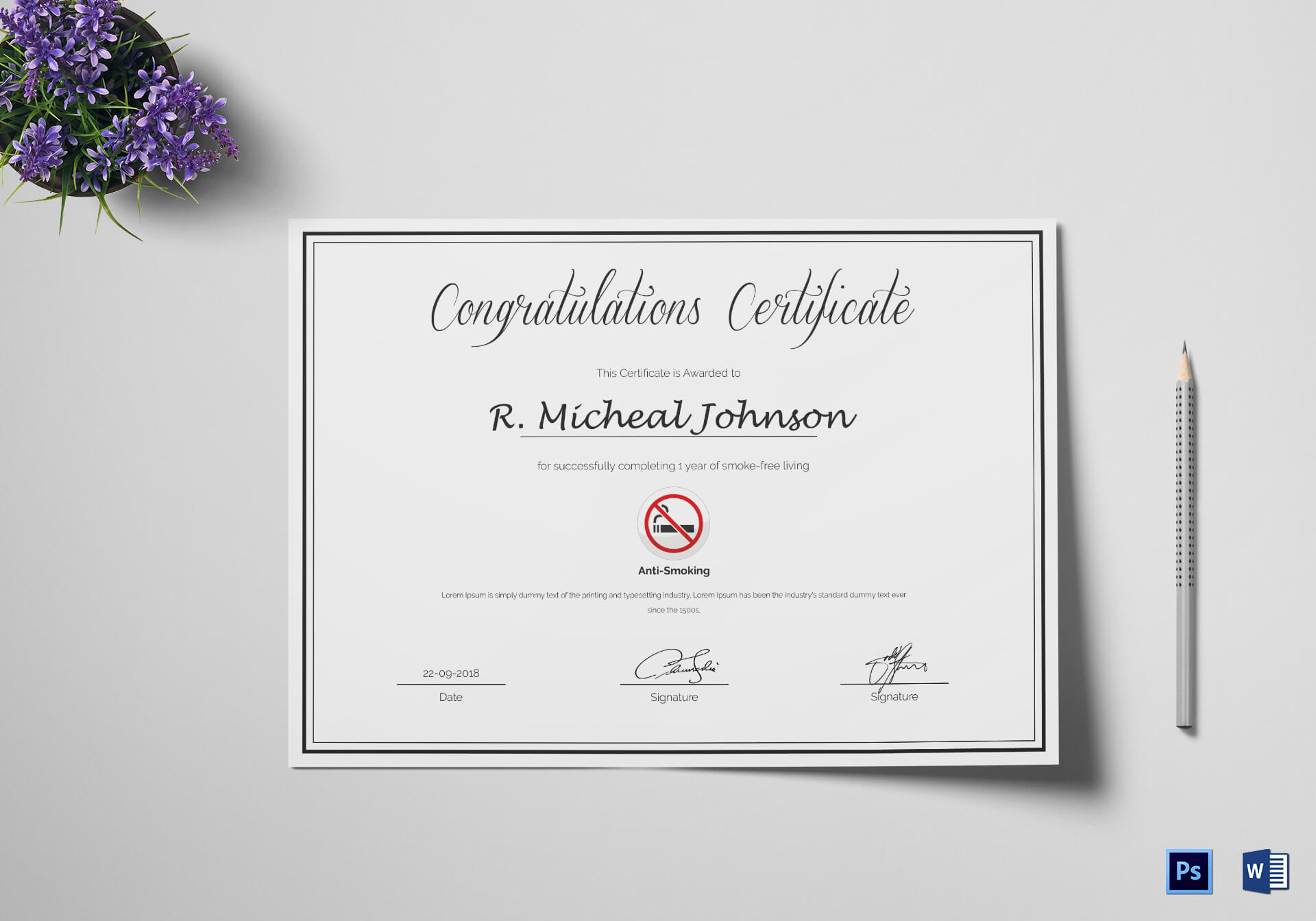 Certificate Of Congratulations For Quitting Smoking Template For Congratulations Certificate Word Template