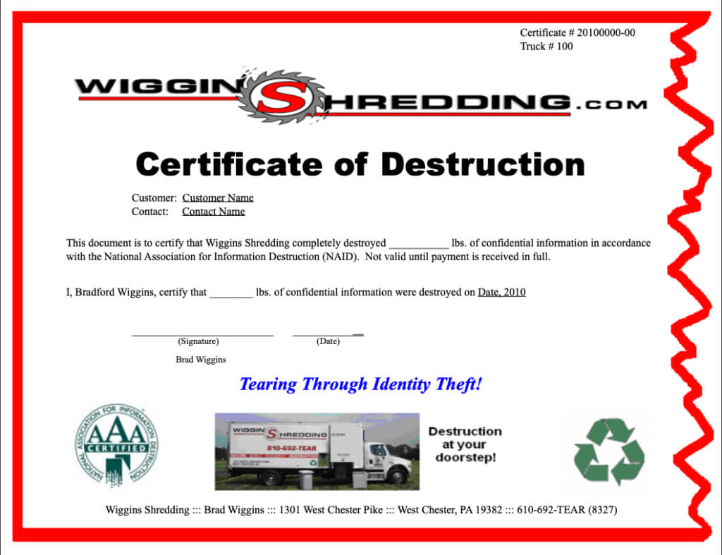 Certificate Of Destruction For Certificate Of Destruction Template