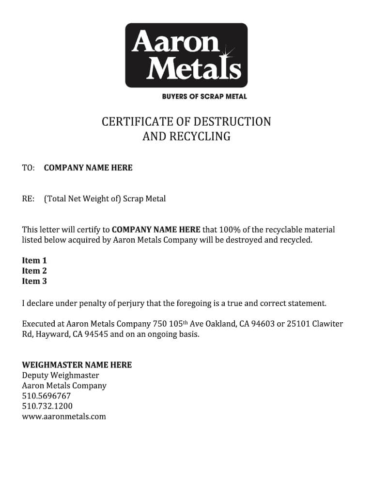 Certificate Of Destruction Template - Fill Online, Printable Regarding Certificate Of Disposal Template