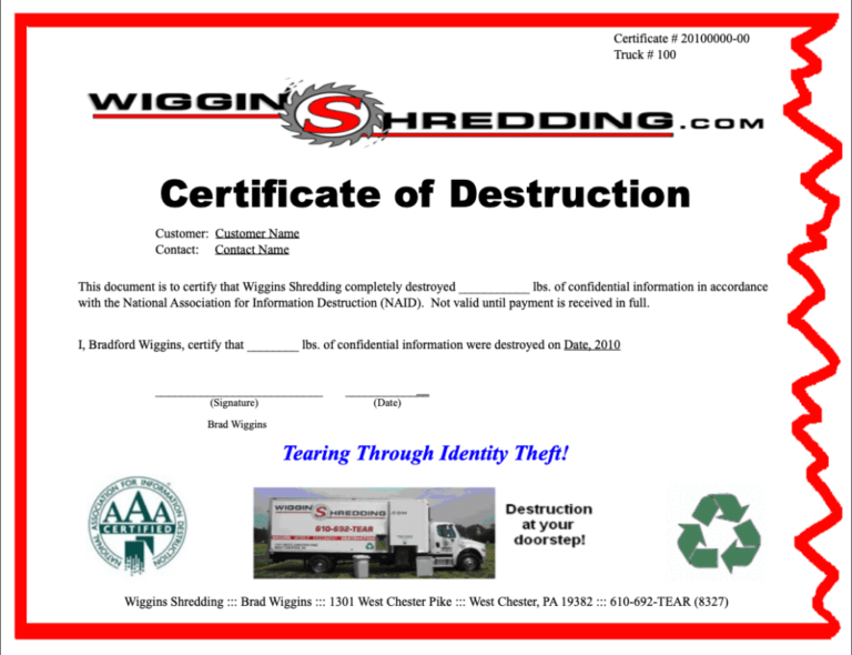 Certificate Of Destruction Within Hard Drive Destruction Certificate