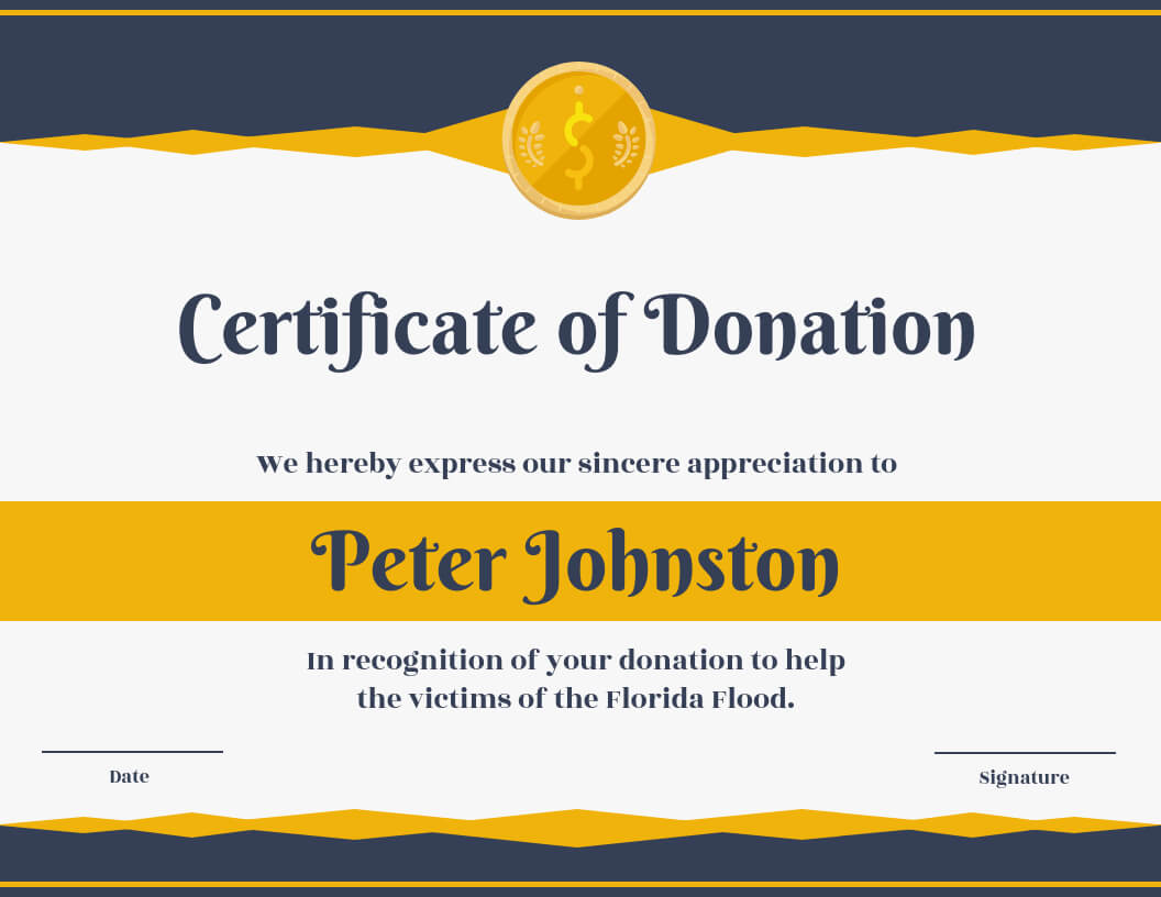 Certificate Of Donation Template Intended For Donation Certificate Template