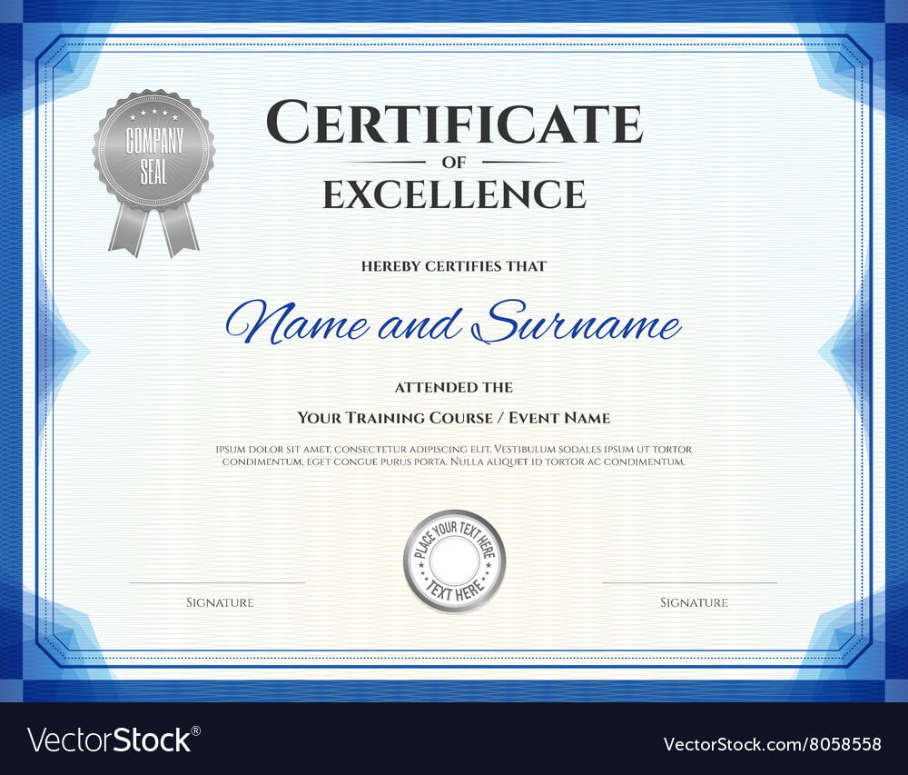 Certificate Of Excellence Template In Blue Theme Within Free Certificate Of Excellence Template