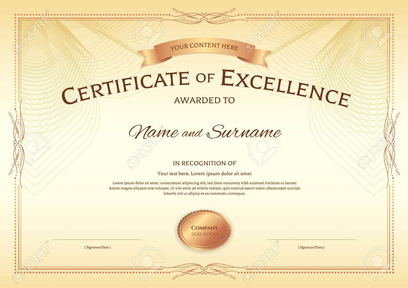 Certificate Of Excellence Template With Award Ribbon On Abstract.. Throughout Award Of Excellence Certificate Template