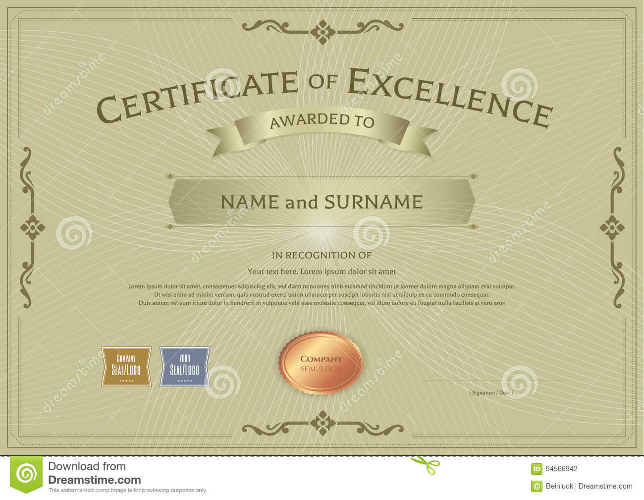 Certificate Of Excellence Template With Award Ribbon On With Award Of Excellence Certificate Template