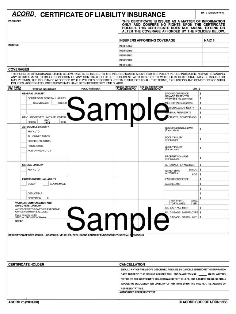 Certificate Of Insurance Template – Fill Online, Printable With Regard To Certificate Of Insurance Template