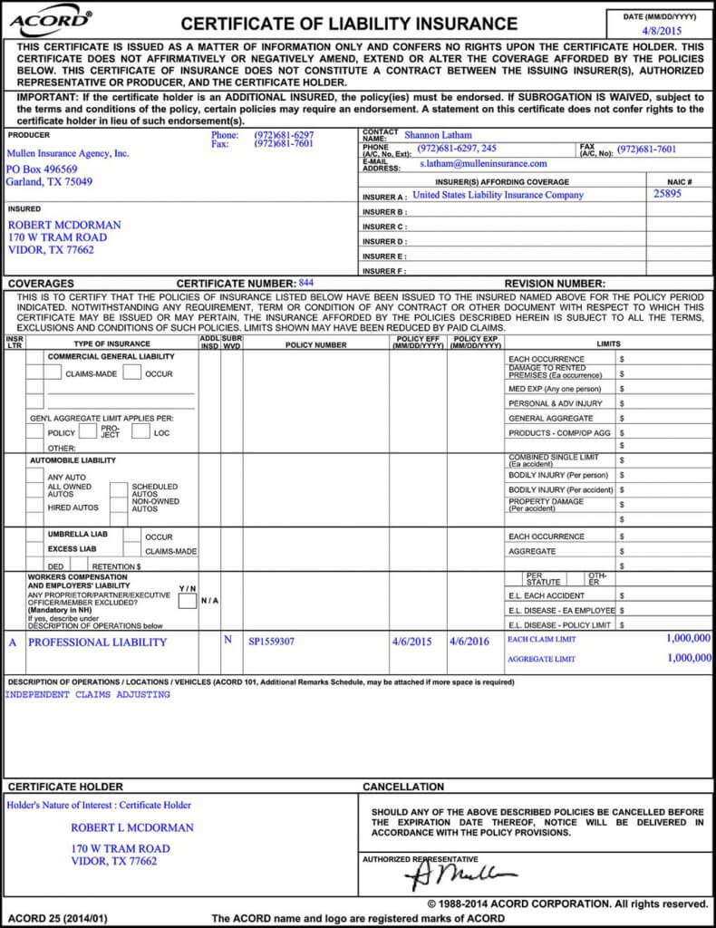 Certificate Of Insurance Template – Page 4 – Justsingit Inside Certificate Of Liability Insurance Template