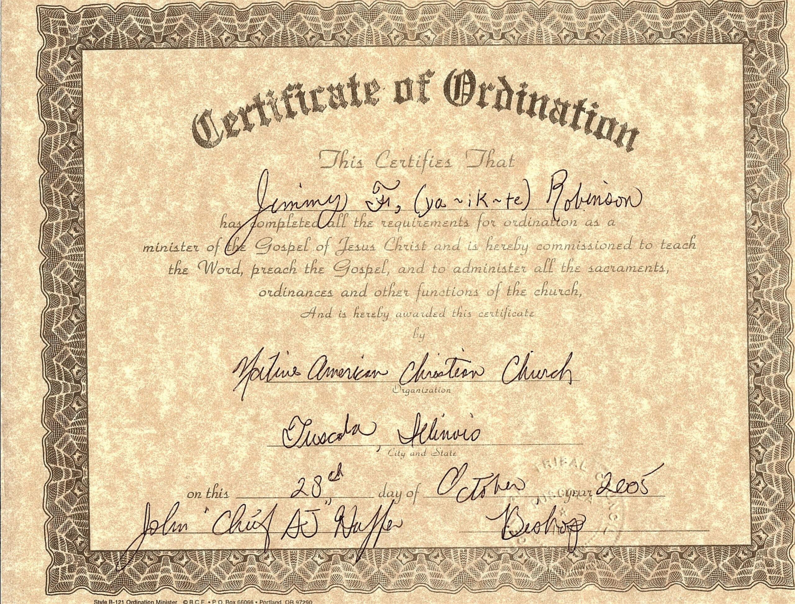 Certificate Of Ordination For Deaconess Example Regarding Ordination Certificate Template