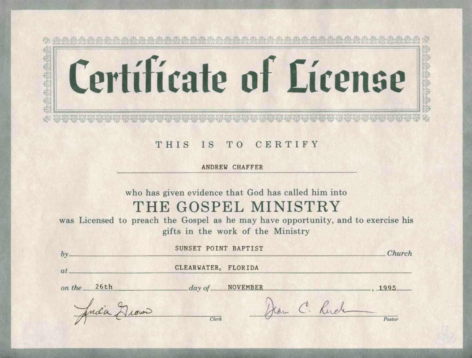 Certificate Of Ordination For Pastor Template For Ordination