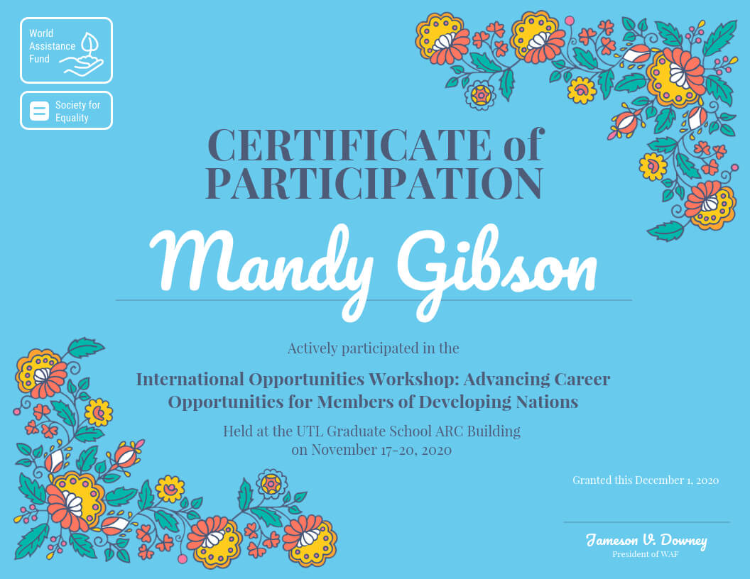 Certificate Of Participation In Certificate Of Participation In Workshop Template