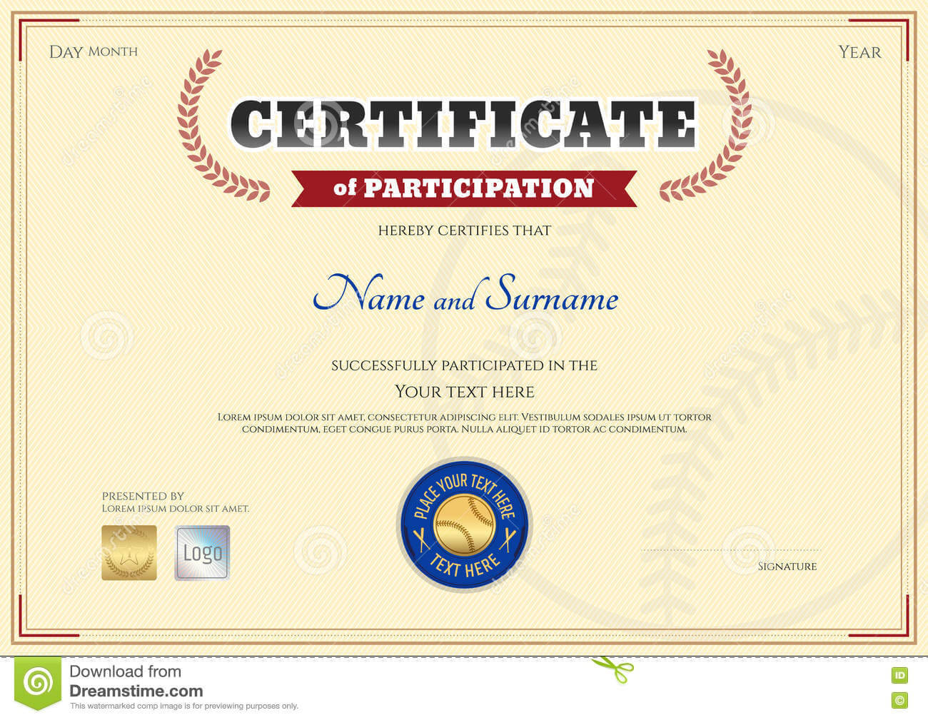 Certificate Of Participation Template In Baseball Sport For Participation Certificate Templates Free Download