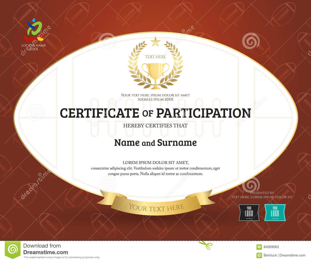 Certificate Of Participation Template In Sport Theme With For Rugby League Certificate Templates