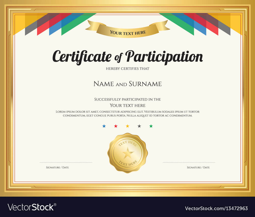 Certificate Of Participation Template With Gold Intended For Sample Certificate Of Participation Template