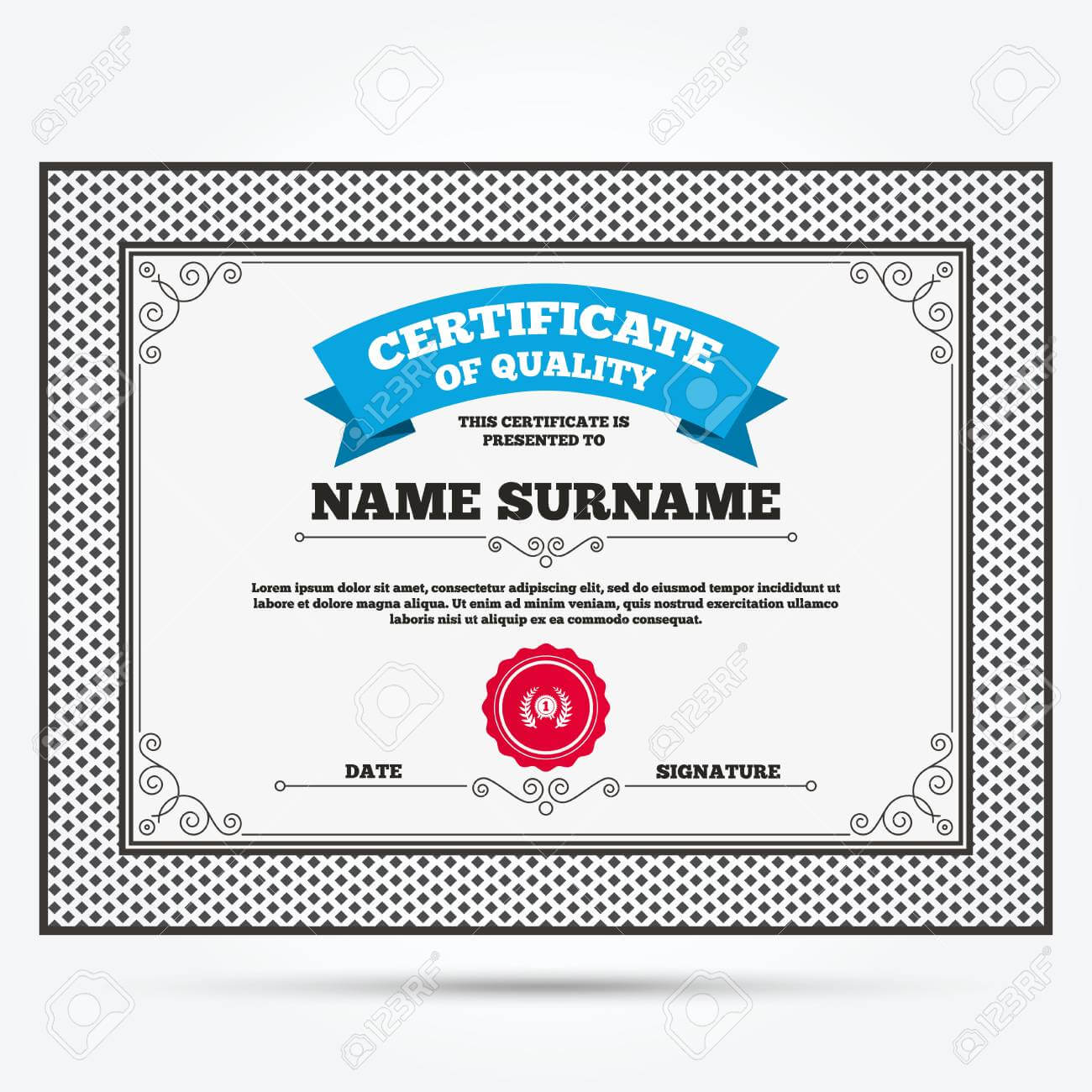 Certificate Of Quality. First Place Award Sign Icon. Prize For.. With First Place Certificate Template