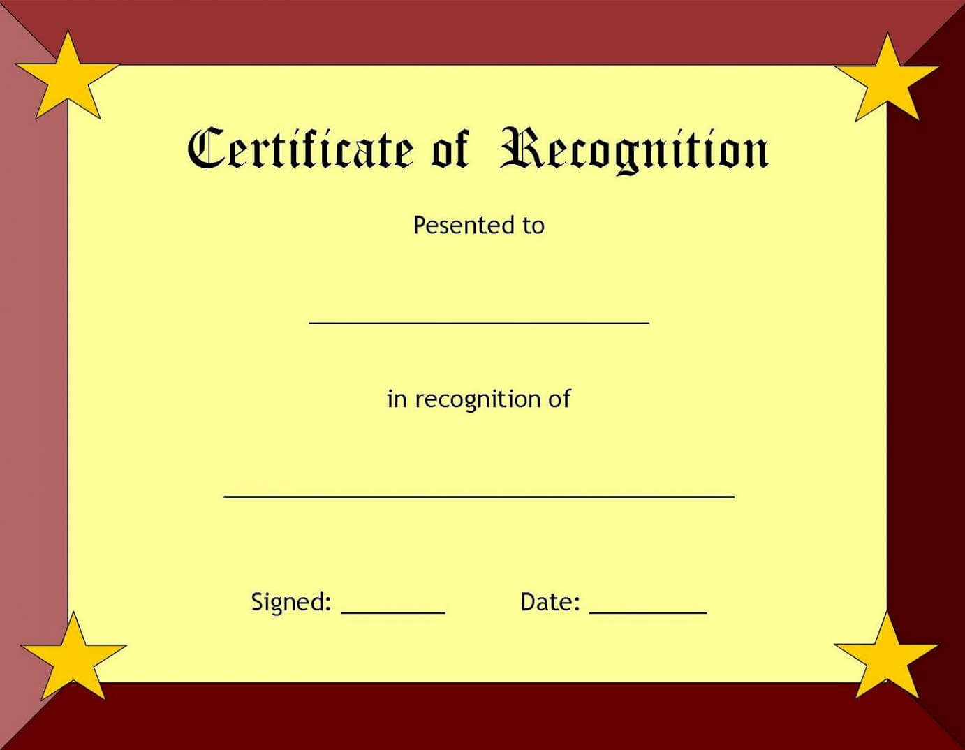 Certificate Of Recognition Template – Certificate Templates Intended For Best Employee Award Certificate Templates