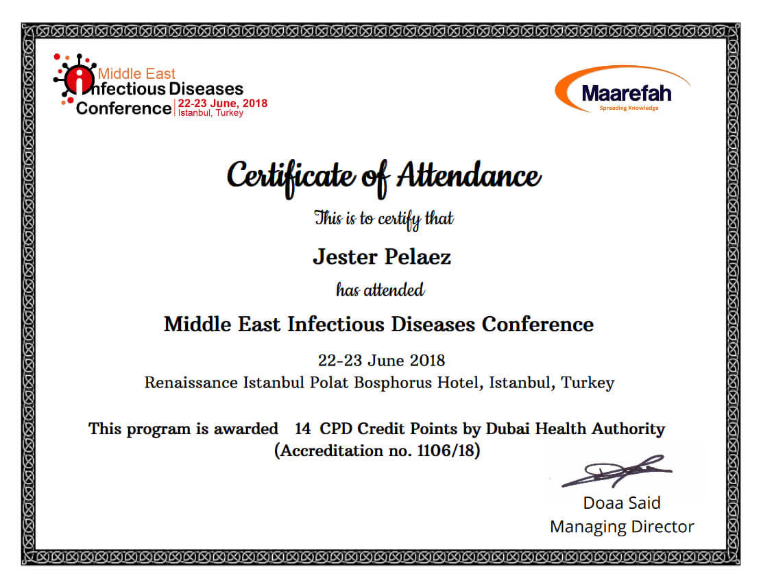 Certificate Of The Month – October 2018 – Maarefah Pertaining To Conference Certificate Of Attendance Template