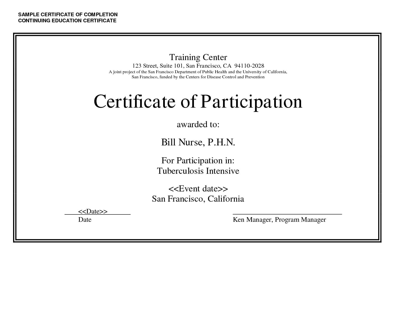 Certificate Template Continuing Education | Example Resume With Regard To Continuing Education Certificate Template