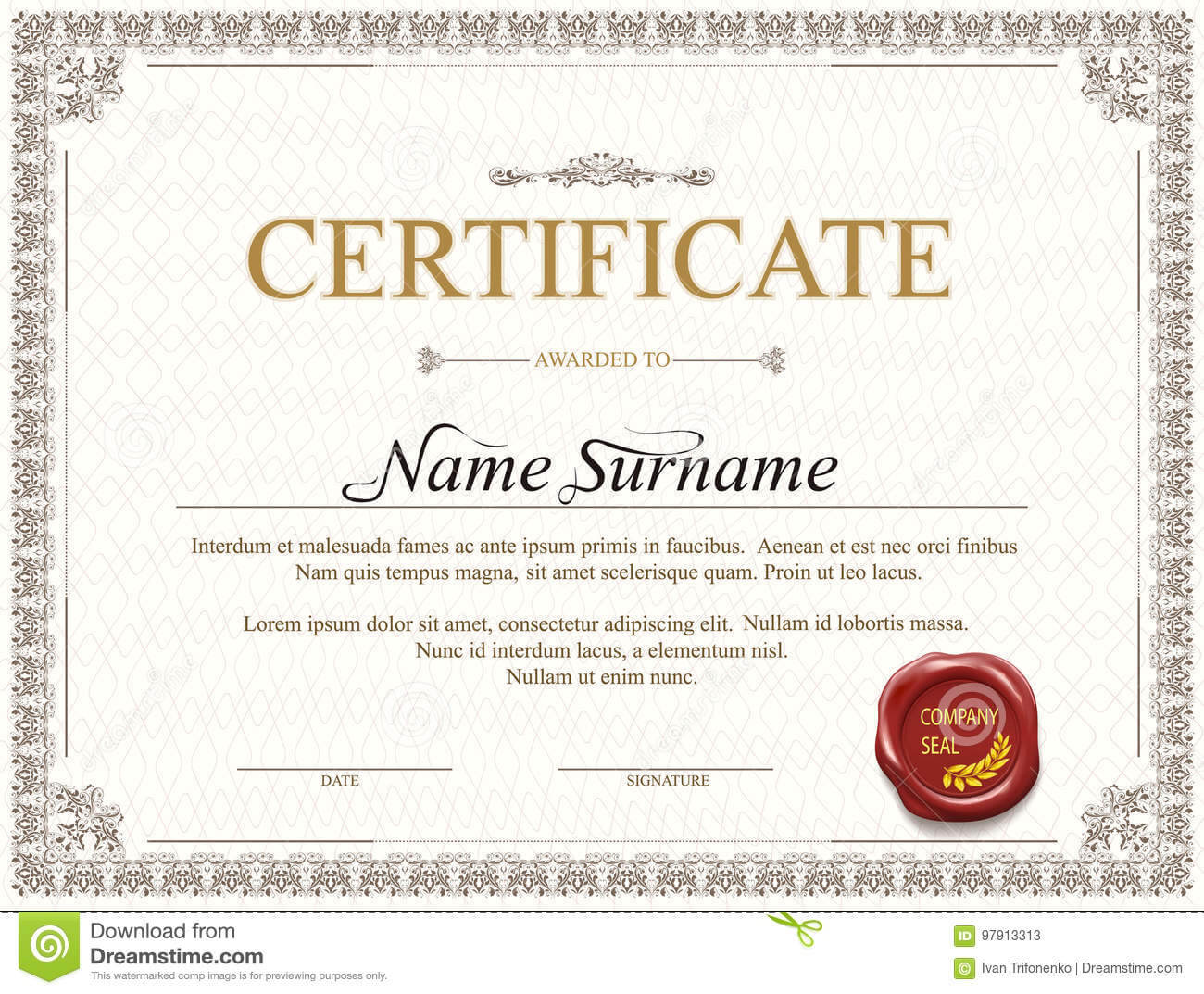 Certificate Template Design Stock Vector – Illustration Of Regarding Mock Certificate Template