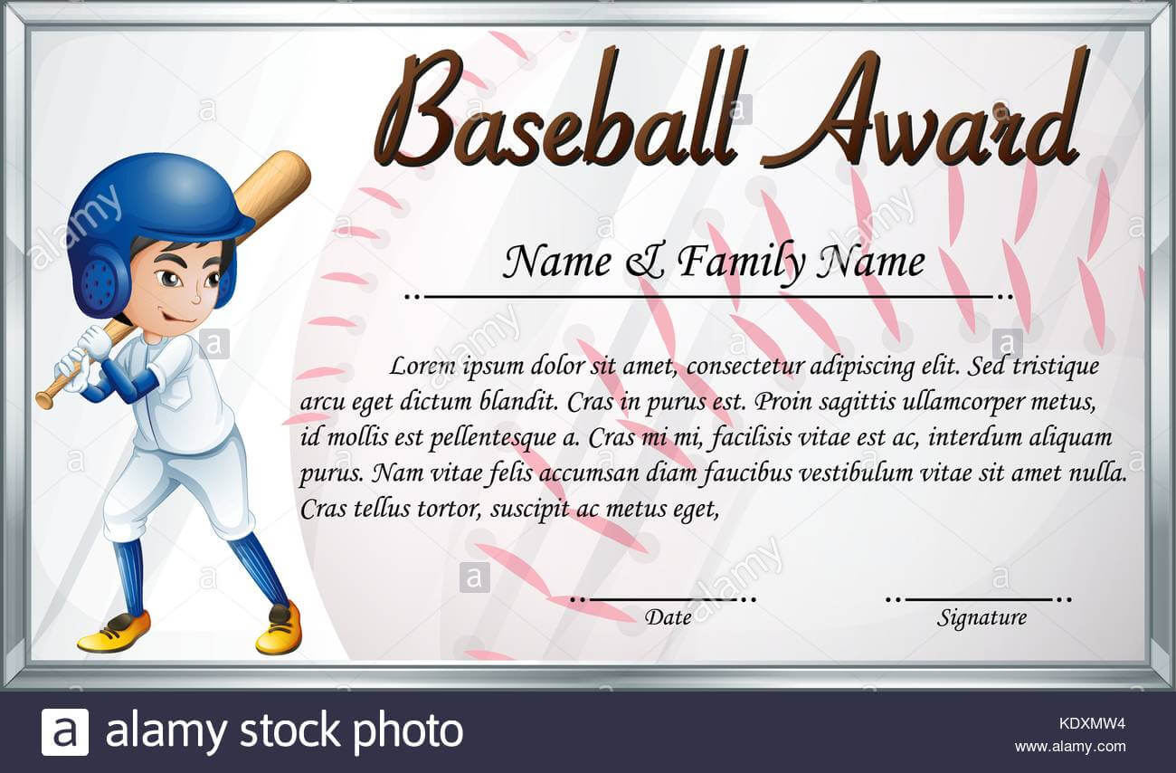 Certificate Template For Baseball Award With Baseball Player In Softball Award Certificate Template
