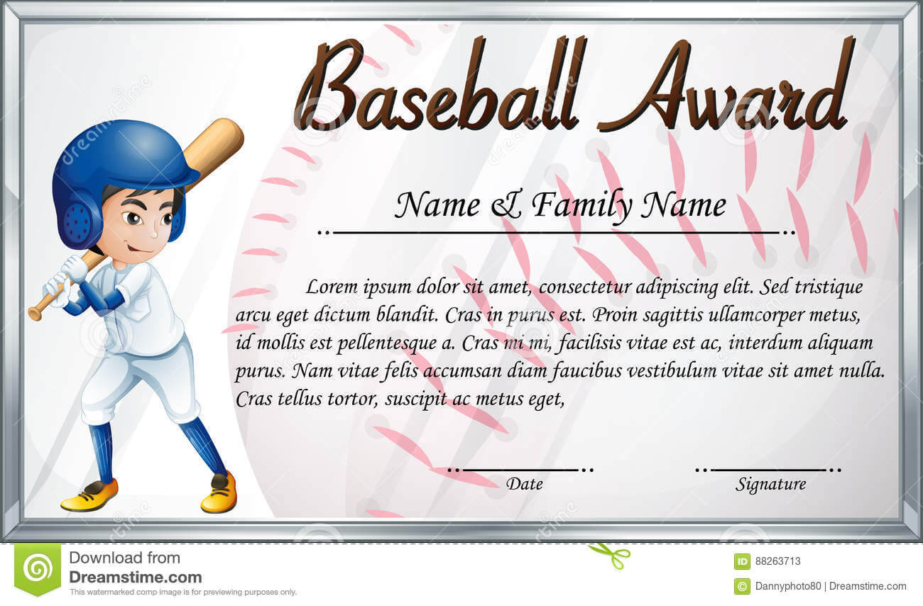 Certificate Template For Baseball Award With Baseball Player Inside Free Softball Certificate Templates
