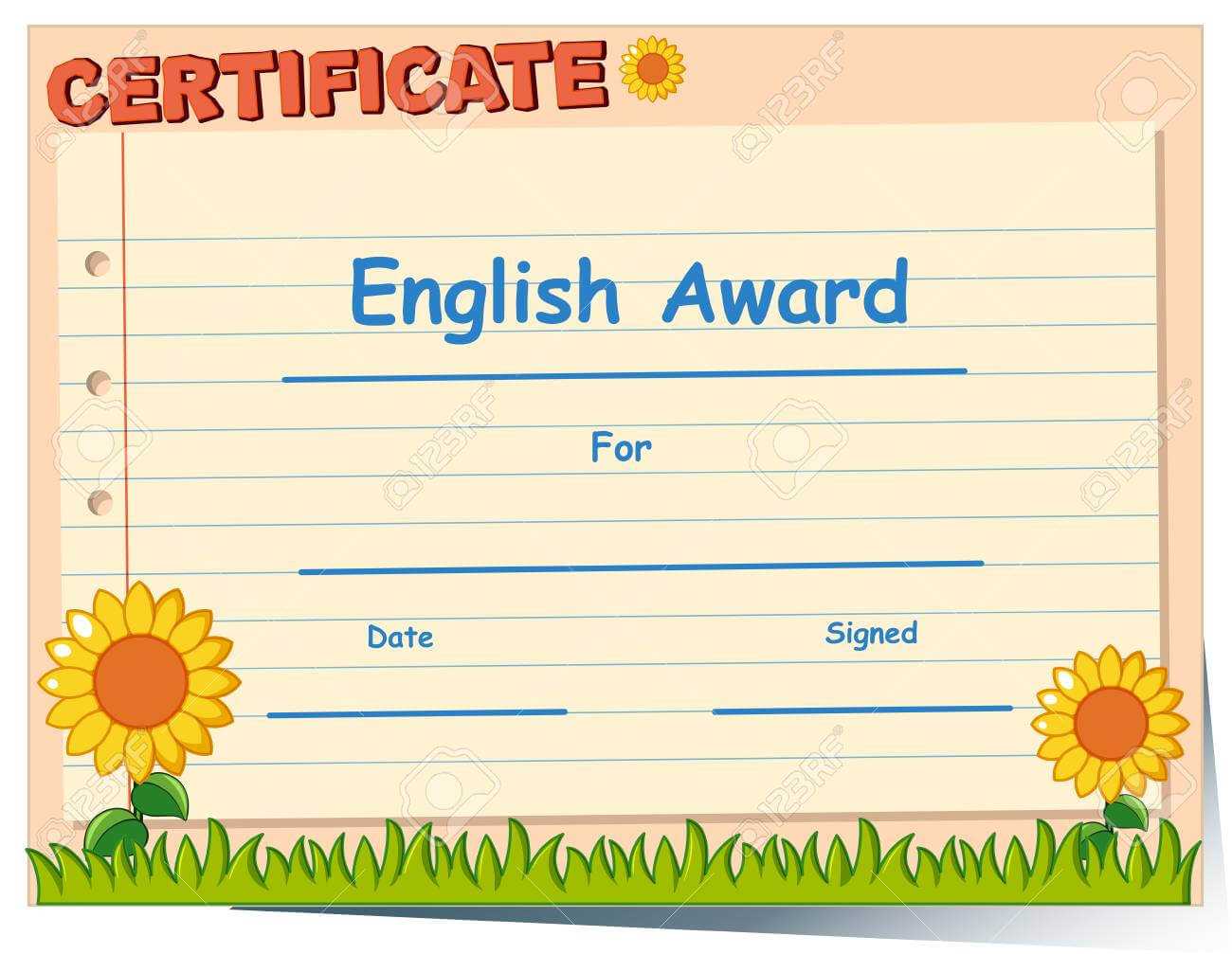 Certificate Template For English Award Illustration Intended For Free 