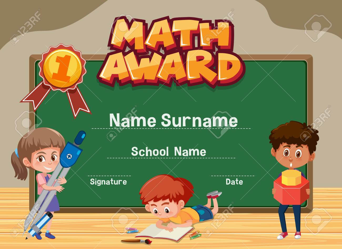 Certificate Template For Math Award With Kids In Classroom Background.. Regarding Math Certificate Template