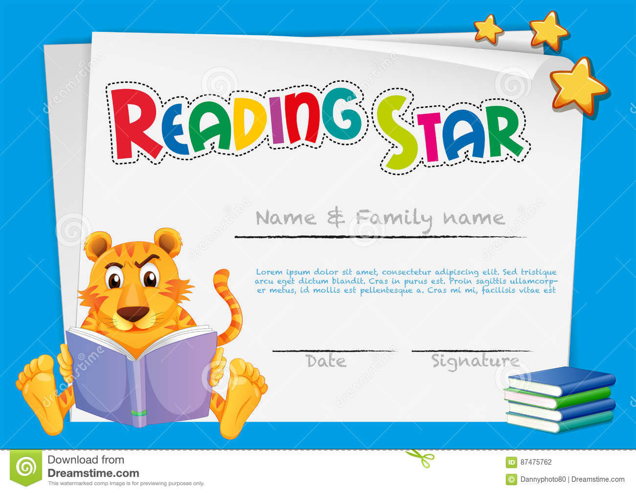 Certificate Template For Reading Award Stock Vector For Star Award Certificate Template