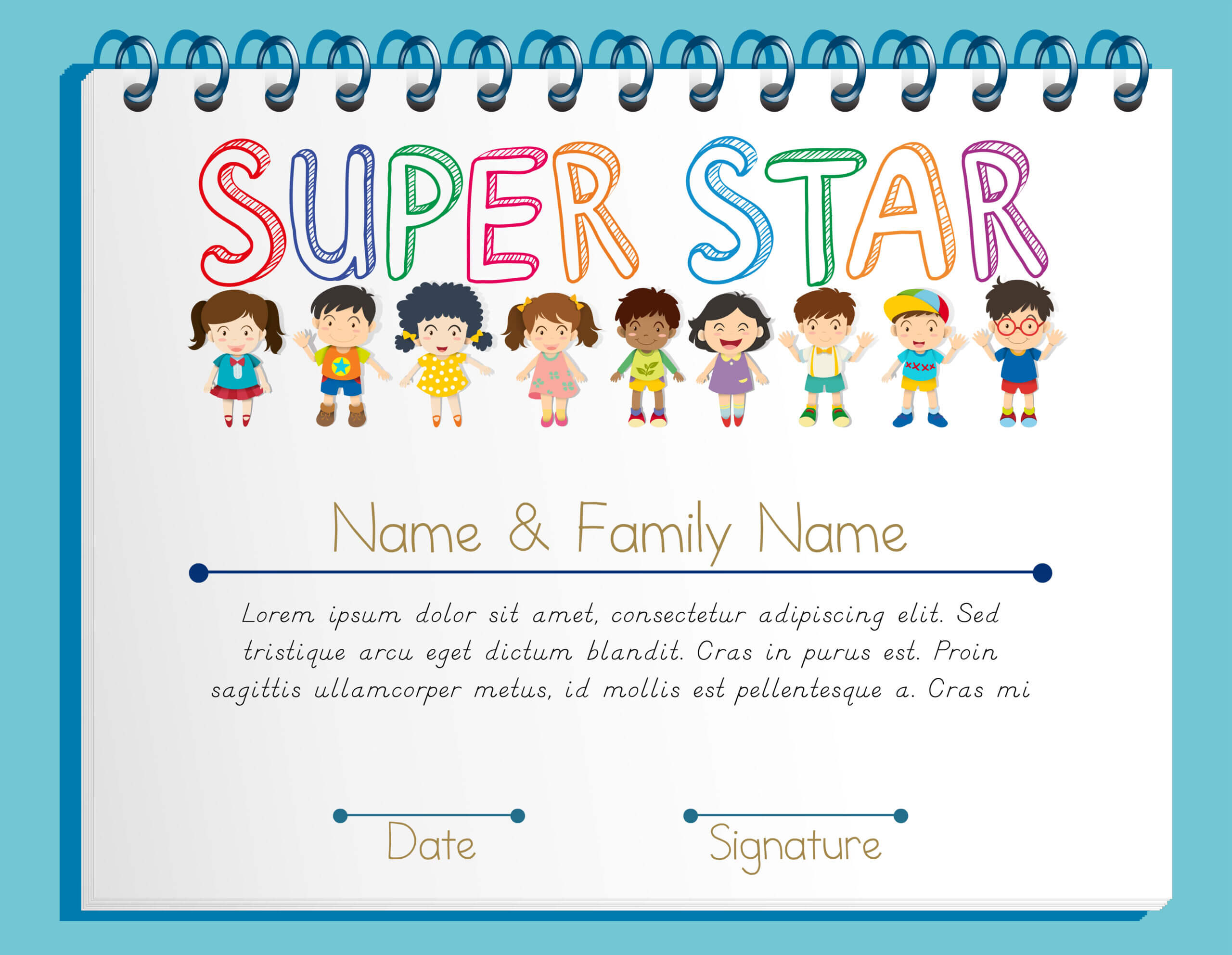 Certificate Template For Super Star With Many Children With Star Naming