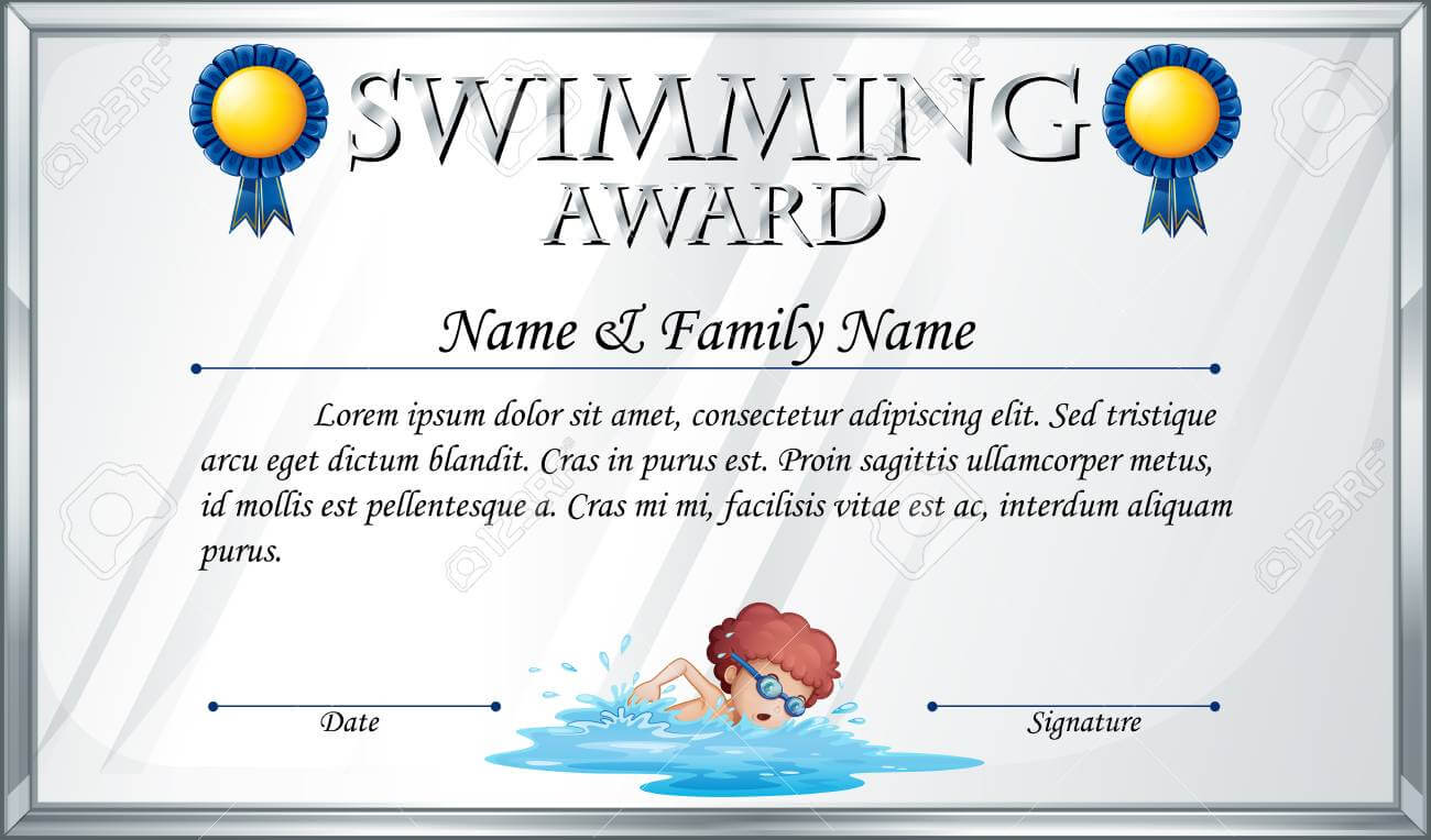 Certificate Template For Swimming Award Illustration throughout