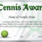 Certificate Template For Tennis Award Illustration Throughout Tennis Certificate Template Free