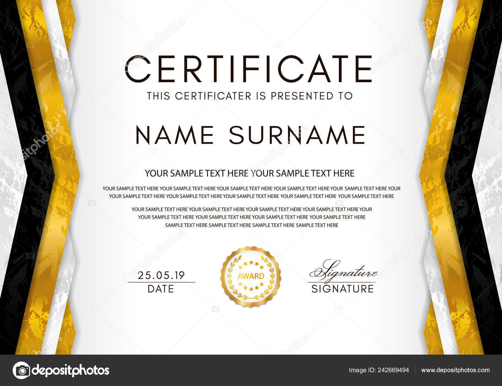 Certificate Template Geometry Frame Gold Badge White Inside Award Of Excellence Certificate Template