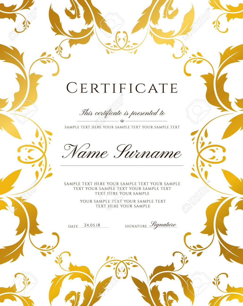 Certificate Template, Gold Border. Editable Design For Diploma,.. Intended For Certificate Of Excellence Template Free Download