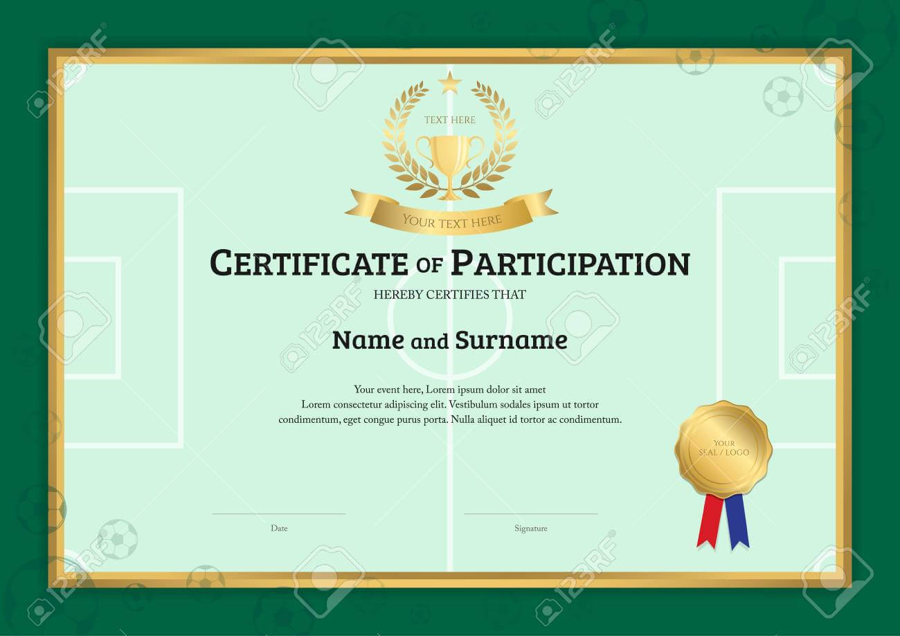 Certificate Template In Football Sport Theme With Green Field.. Regarding Football Certificate Template