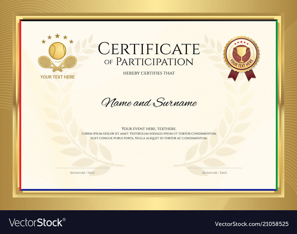 Certificate Template In Tennis Sport Theme With With Tennis Gift Certificate Template