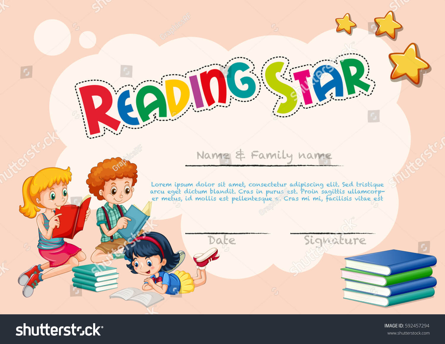 Certificate Template Reading Star Pink Background Stock Regarding Star Of The Week Certificate Template