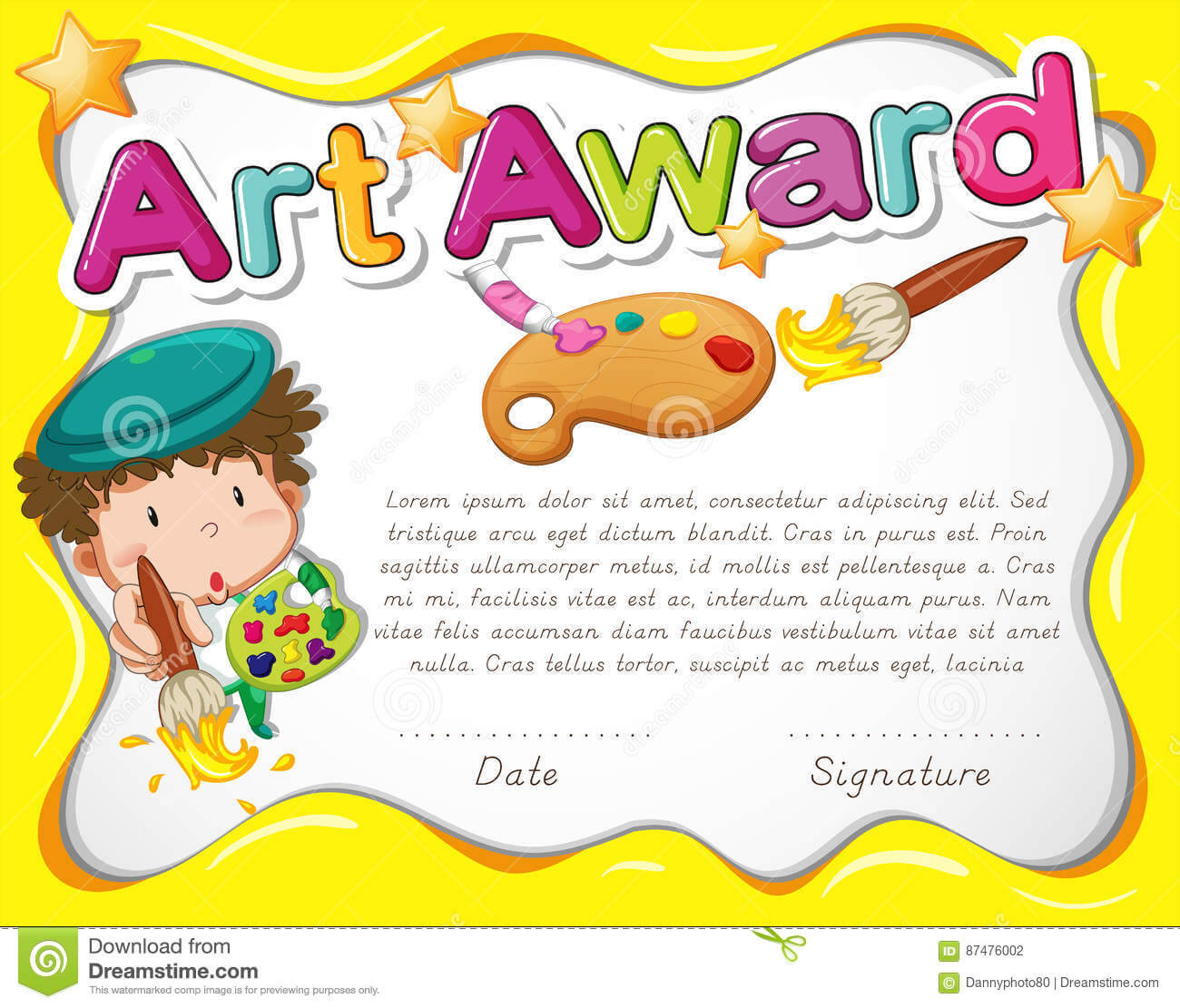 Certificate Template With Artist And Watercolor Stock Vector With Regard To Free Art Certificate Templates