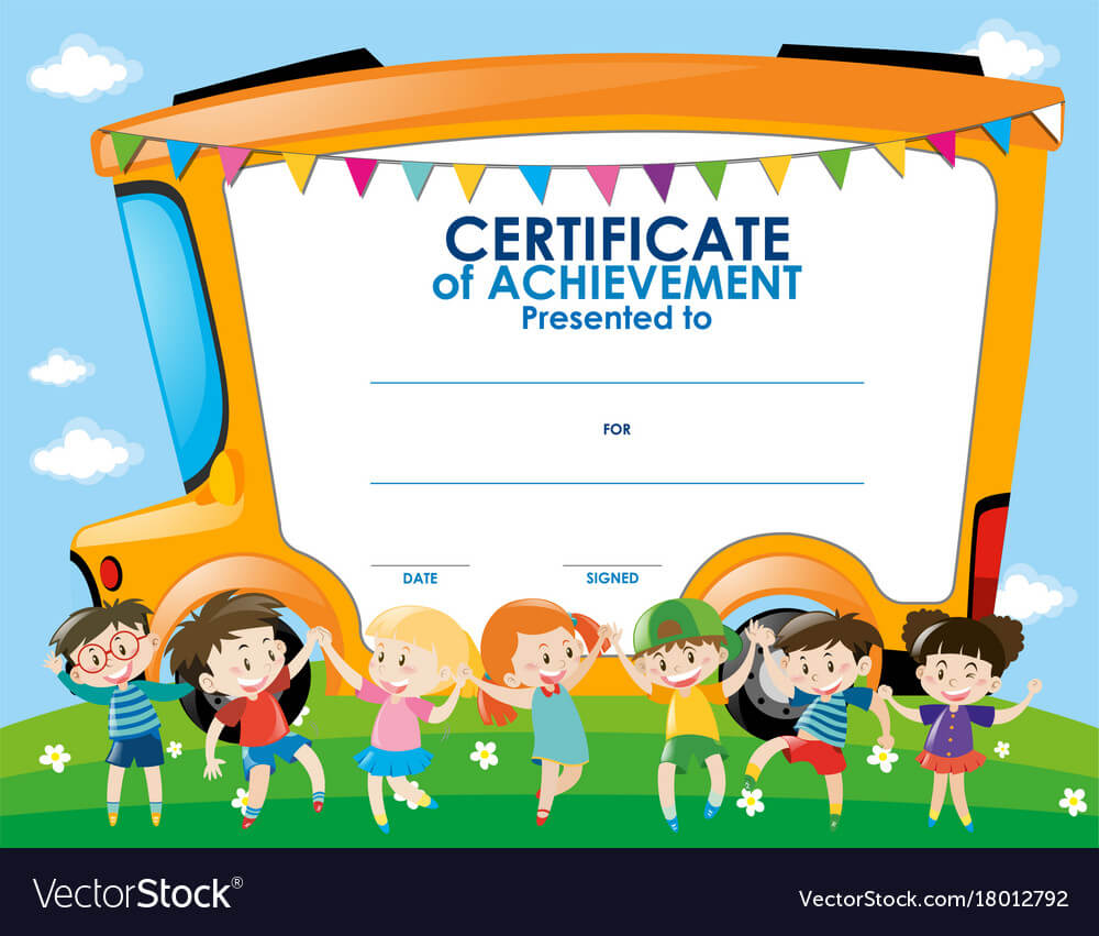 Certificate Template With Children And School Bus For Walking Certificate Templates