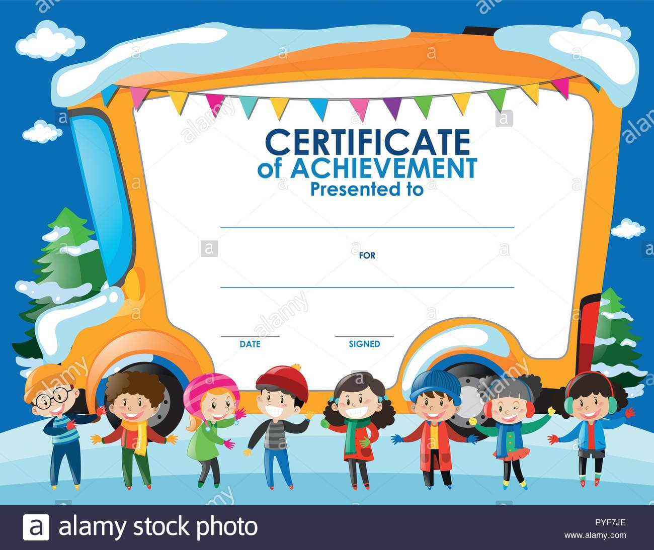 Certificate Template With Children In Winter Illustration Pertaining To Certificate Of Achievement Template For Kids