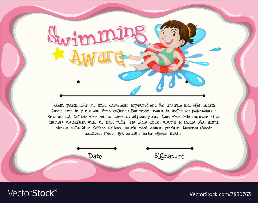 Certificate Template With Girl Swimming In Free Swimming Certificate Templates
